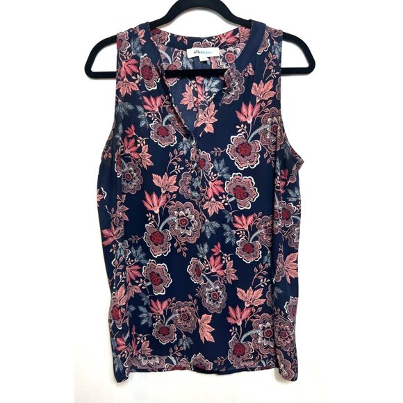 Alice Blue Womens Sleeveless Navy & Pink Floral Paisley Blouse Top Size Large - Picture 2 of 7